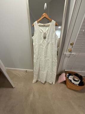 Bellambra Pure Linen White Sleeveless Tiered Maxi Dress with Crochet Trim Size L